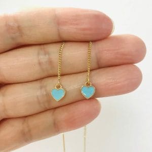 blueheartthreaderearrings Dainty Heart Threader Earrings