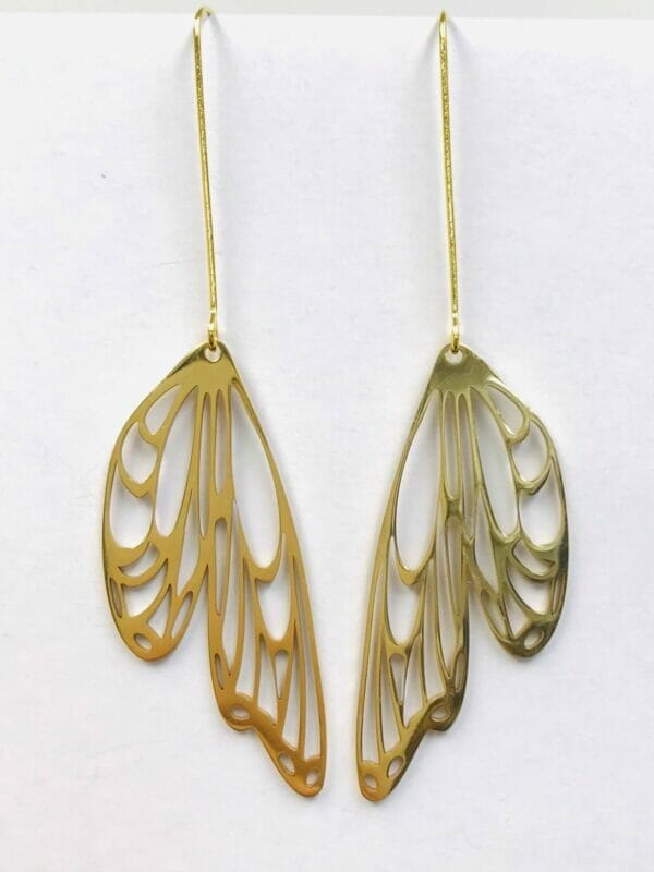 Gold Butterfly Wing Moon Phase Earrings, Dragonfly Wing Fantasy Earrings