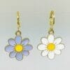 White and Lavender Cherry Blossom Daisy Flower Huggies Earrings