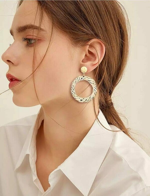 Round Circle Drop rattan woven earring wholesale