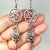 Pentagram and Crow Skull Earrings Gothic