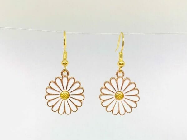 daisyearringswhite White Daisy Earrings, Flower Girl Gift