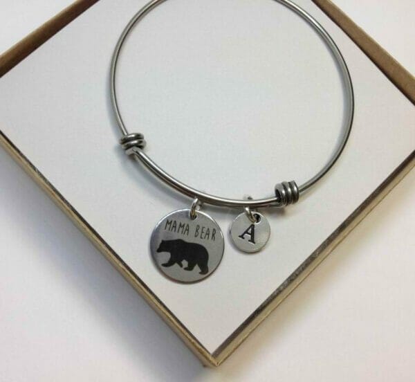 gift_for_mom Mama Bear Stainless Steel Charm Bangle