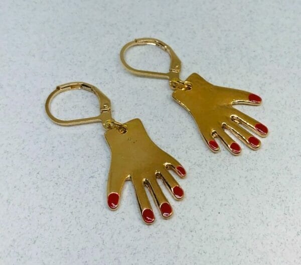 hand_earrings_leverback Hand Earrings, Red Fingernail Earrings