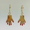 handearringleverback Red Finger Nail Novelty Earrings, Hand Earrings, Huggie Earrings