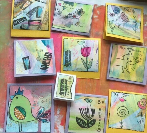 handpaintedminicardsetsy 4pcs Handpainted Love Note Cards Gift Cards Raindom Picks