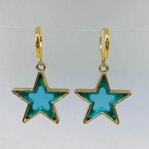 huggiestarearringsblue Green Star Earrings, Novelty Earrings