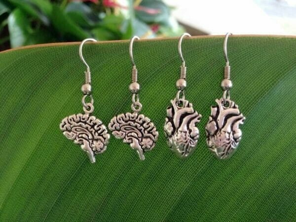 Human Organs Brain Earrings, Heart Earrings