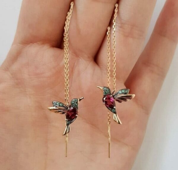 hummingbirdthreaderearrings Gold Hummingbird Threaders Earrings Wholesale