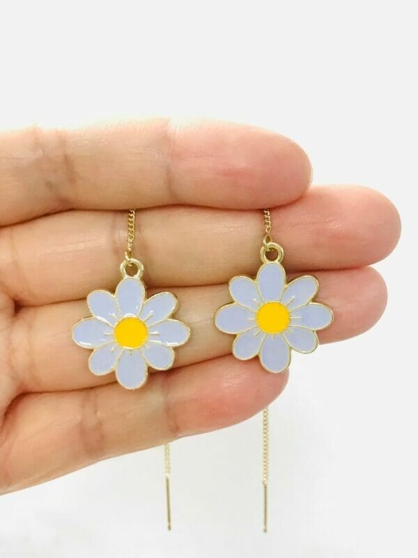 lavendercherryblossomthreaders White and Lavender Cherry Blossom Daisy Flower Threaders Earrings