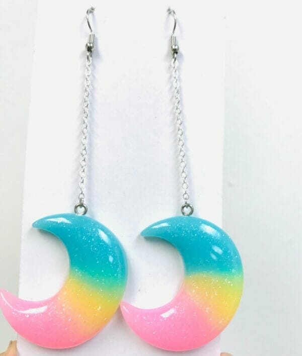 longdanglecrescentmoonearring Silver Long Dangle Ice Cube Earrings