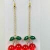 resin red cherry dangle earring gold color