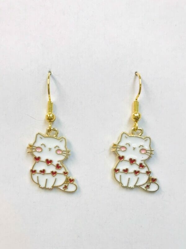 love_cat_earrings Happy Loving Cat Earring, Cat Rolling with Love Earrings