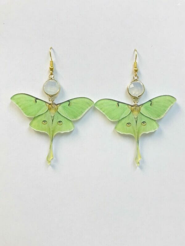Acrylic Green Moth Earrings, New Beginning Earrings