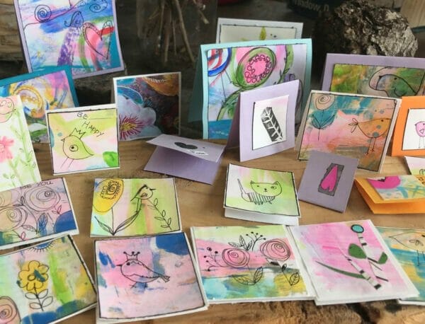 minihandpaintedCardsforkids 4pcs Handpainted Love Note Cards Gift Cards Raindom Picks