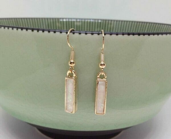 Opal moon stone rectangle earrings