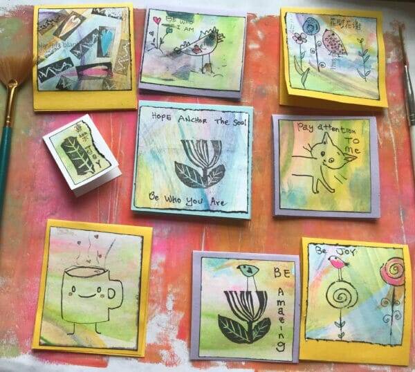 originalhandmadecards 4pcs Handpainted Love Note Cards Gift Cards Raindom Picks
