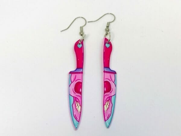 pink_cutting_knife_earrings Pink Ghost Face Knife Acrylic Earrings Halloween