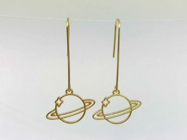 planetlonghookearrings Gold Planet Earrings