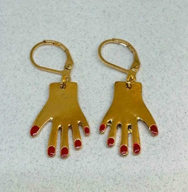 red_fingernail_hand_earrings Hand Earrings, Red Fingernail Earrings