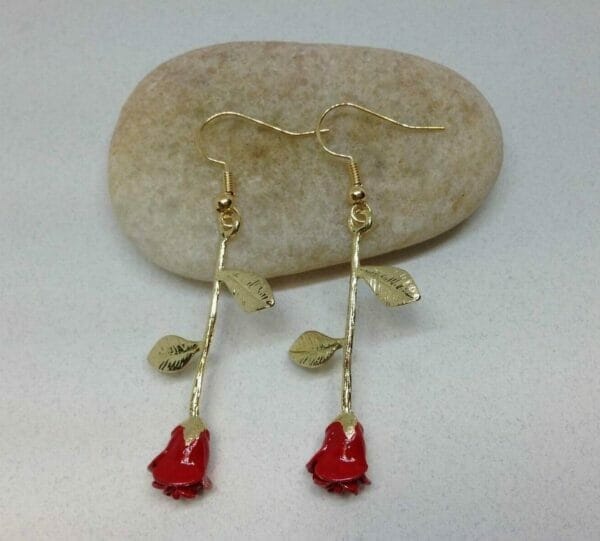 redroseearrings Rose Earrings, Beauty and The Beast Jewelry