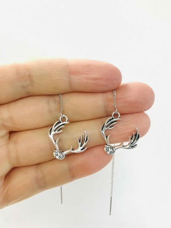 silverantlersthreaderearrings Wholesale Antlers Threader Earrings