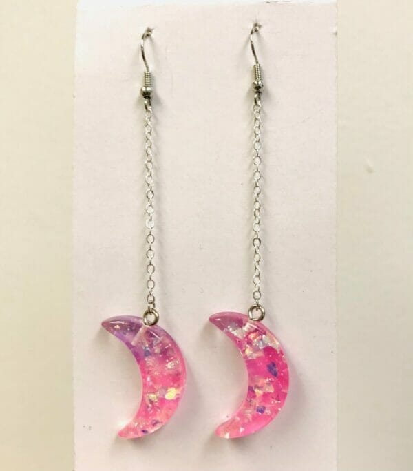 Glitter moon dangle earrings