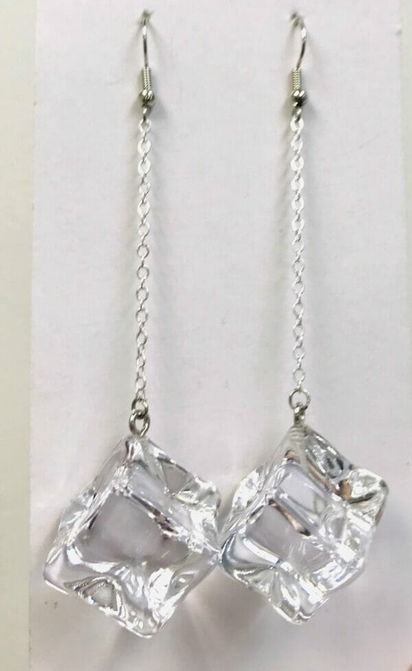 silverlongdangleicecubeearrings Ice Cube Clear Transparent resin earrings