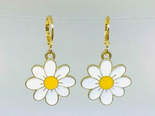 whitecherryblossomhuggies White Cherry Blossom Daisy Flower Huggies Earrings