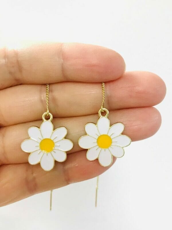 whitecherryblossomthreaderearrings White Cherry Blossom Daisy Flower Threaders Earrings