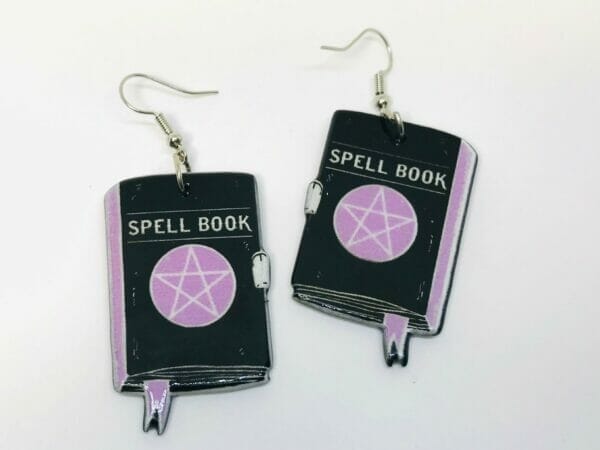 witch_craft_spell_book_earrings Black Witch Craft Spell Book Halloween Acrylic Earrings