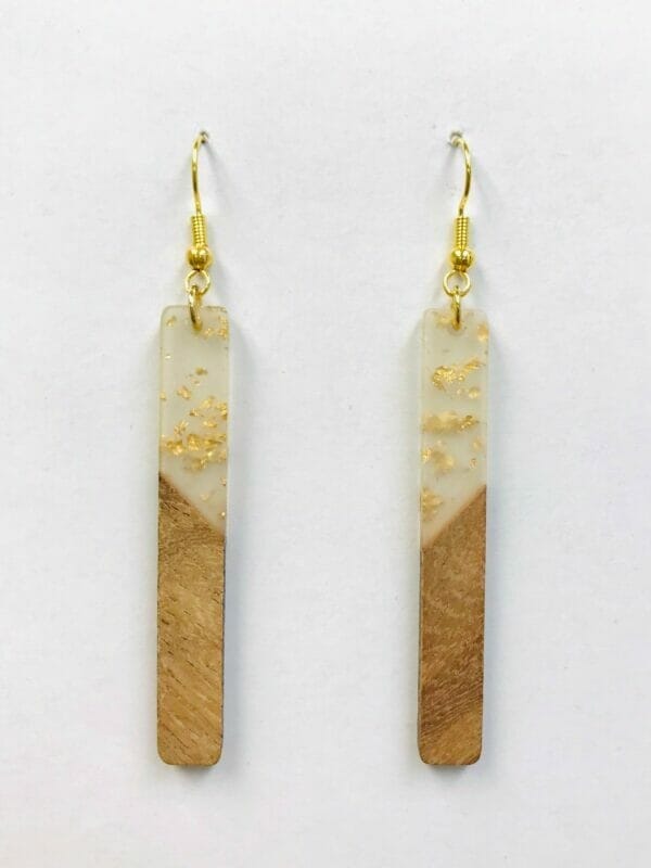 woodglitterresinearrings Smoky Resin Wood Long Bar Earrings Wholesale