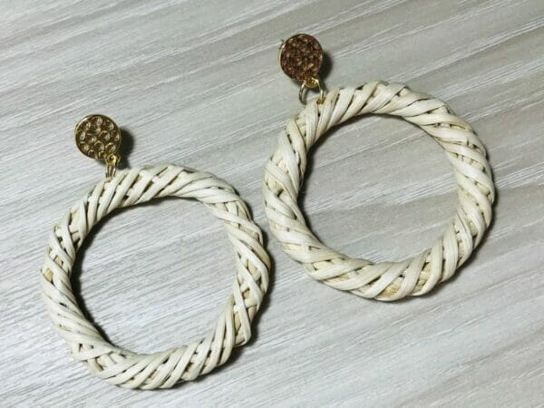 woven_wicker_Ratan_earring Rattan Woven Braided Hoop Dangle Earrings