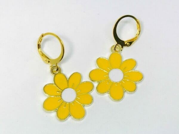 yellowflowerearrings Yellow Cherry Blossom Daisy Flower Huggies Earrings