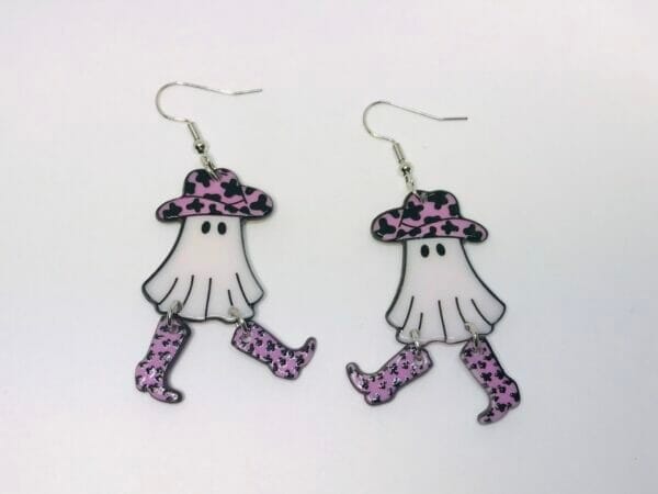 Halloween Cowgirl Ghost Earrings Halloween Cowgirl Boots Ghost Earrings