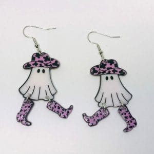 Halloween Cowgirl Ghost Earrings Halloween Cowgirl Boots Ghost Earrings