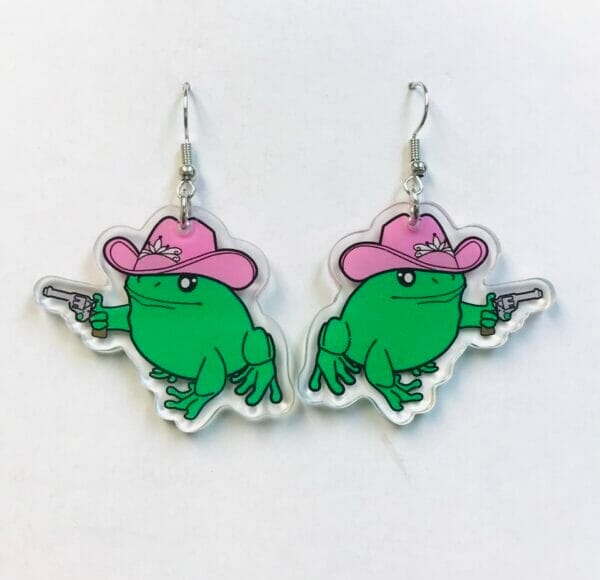 cowboy_Frog_earrings Bang Bang Frog Earrings, Western Cowboy Frog gift