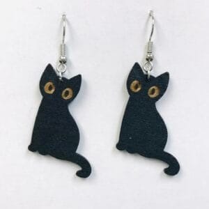 Black Cat Wood Engraving Earrings