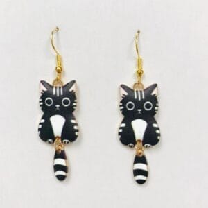 Black and White Wagging Tail Cat Earrings