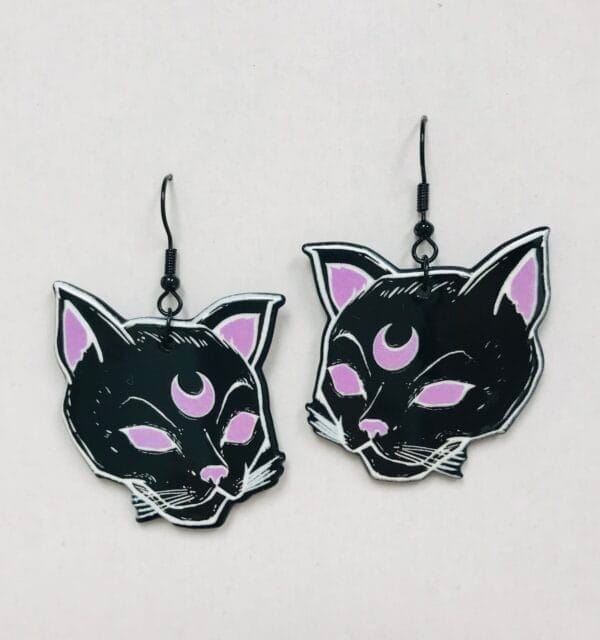 IMG_7526 Black Evil Cat Horror Acrylic Earrings