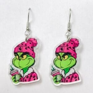 Fuchsia Beanie Grinch Earrings