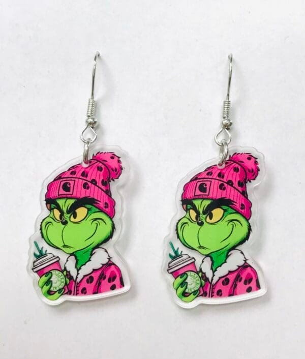 IMG_7540 Fuchsia Beanie Grinch Earrings