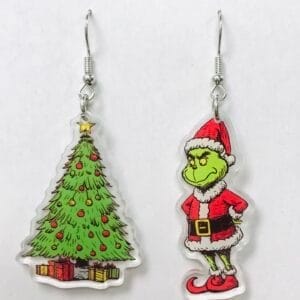 Grinch and Christmas Tree Acrylic Earrings