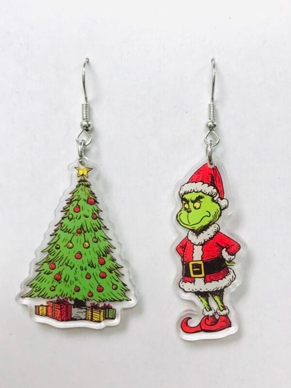 Grinch and Christmas Tree Acrylic Earrings
