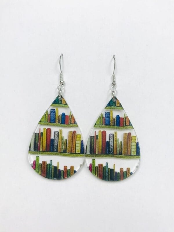 bookshelf_earrings_teardrop Acrylic Teardrop Bookshelf Earrings