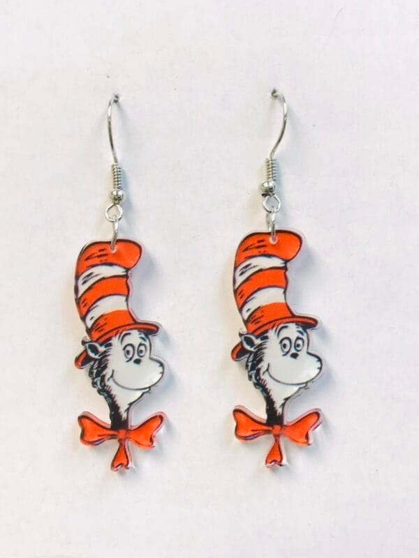 Dr Sue Story book Earrings | Cat In High Hat Earring | Acrylic Earrings