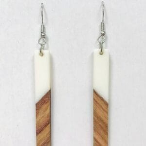 White Resin Wood Long Bar Earrings Wholesale