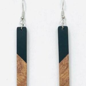 Black Resin Wood Long Bar Earrings Wholesale