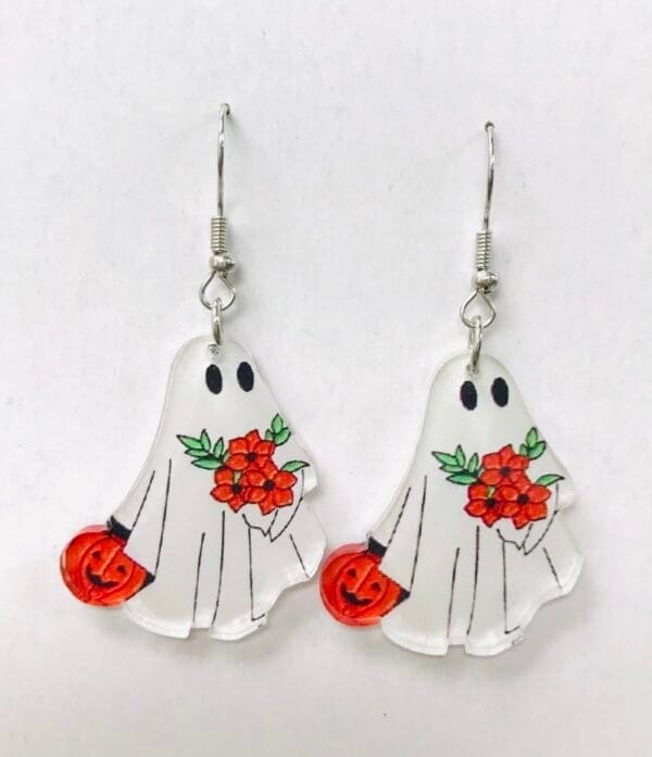 Cute Ghost Pumpkin Earrings, Halloween Gifts