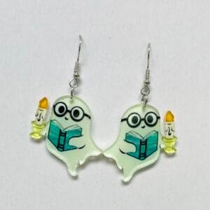 Cute Bookish Ghost Earrings, Book Ghost Halloween Gift